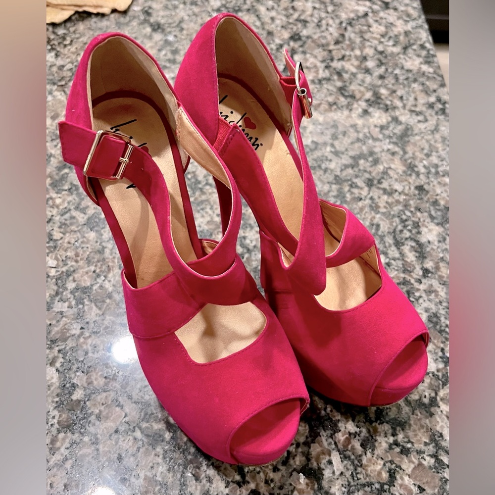 Suede Pink Peep-Toe Heels